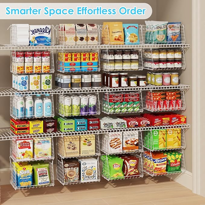 3-Pack Under Shelf Hanging Baskets with 360° Rotating Hooks - Space Saving Pantry Shelf Organizer for Kitchen Storage, Foldable Small Space Solutions for Pantry Organization, White
