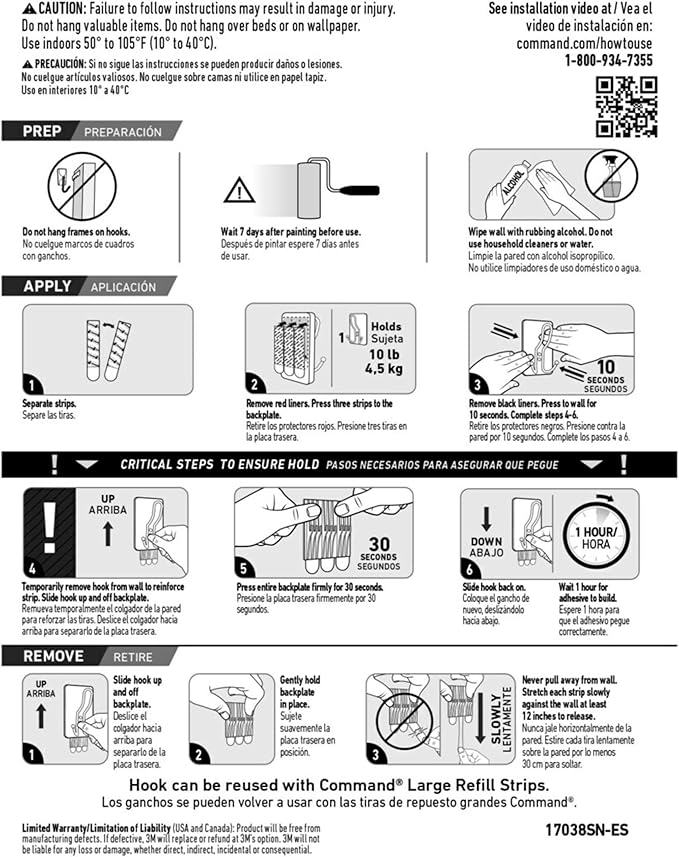 Command X-Large Matte Black Triple Hook, 1 Hook, 3 Strips, Damage-Free Hanging with Adhesive Strips, No Tools Wall Hook for Hanging Decorations in Living Spaces
