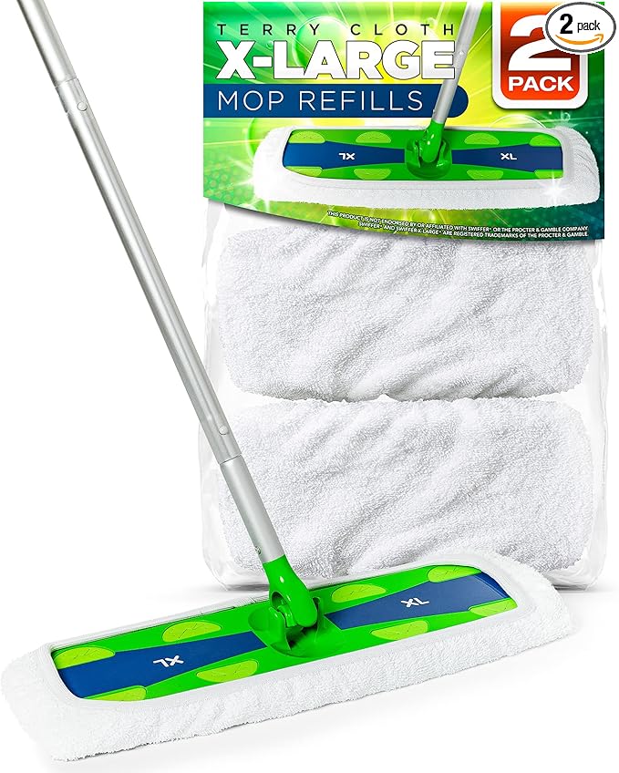 VanDuck Extra Large Cotton Mop Pads Compatible with Swiffer XL Mop - X-Large Wet and Dry Pads Refill, 2-Pack (Handle is Not Included)