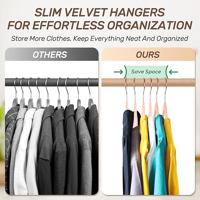 Velvet Hangers 30 Pack with Rose Gold Hooks, Non-Slip, Space Saving & Heavy Duty Slim Flocked Hangers for Clothes, Dresses, Suits, Coats & Pants(Pink)