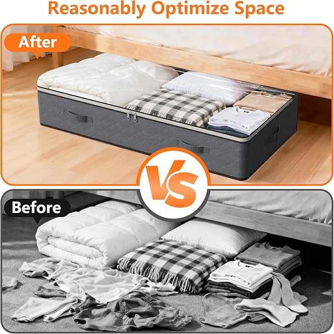 90L Under Bed Storage Containers,4-Pack Closet Organizers and Storage Bins,for Organization and Storage Clothes, Shoes, Blankets & Pillows,Visible Transparent Top Storage Bins with Lids,Black