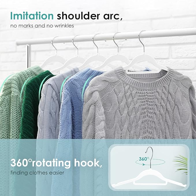 Velvet Hangers Non Slip Felt Hangers, 30 Pack White Velvet Clothes Hangers Space Saving Slim with 360 Degree Swivel Hook for Suits Coats, Jackets, Pants, and Dress Clothes
