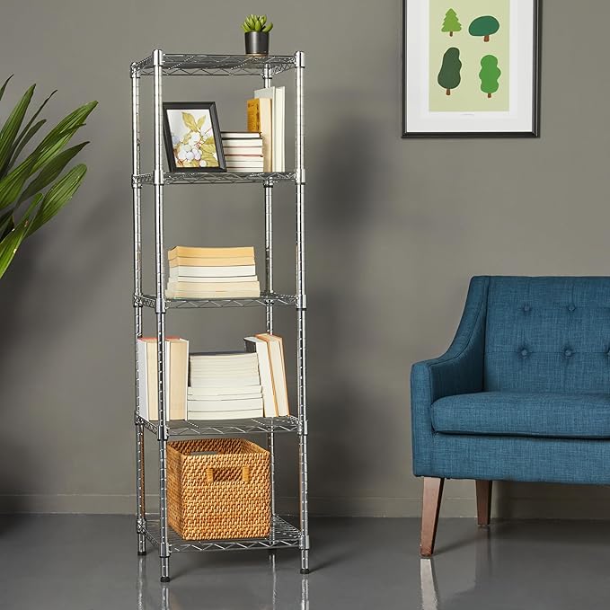 Amazon Basics 5-Shelf Storage Shelving Unit, Chrome, 16 D x 16 W x 54 H in | Tower, Adjustable