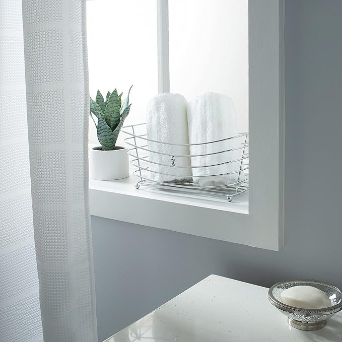 Simplify Wire Towel Basket with Chrome Ball Feet | Dimensions: 12.2" x 7.5" x 5.1" | Bathroom | Great for Toiletries | Towels | Ant-Slip | Multipurpose Storage | Chrome
