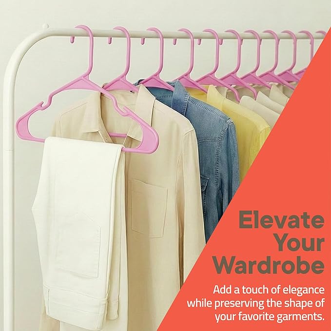 Pink Plastic Hangers 10 Pack– Heavy-Duty Plastic Hangers Slim and Space-Saving, Durable and Lightweight PP with Non-Slip Shoulder Notches for Slip Dresses, Suits, Jackets & Camisoles