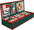 Simple Houseware 41.5" Wrapping Paper Storage Organizer - Fits 40 Rolls with Adjustable Straps, Interior Divider for Ribbons & Bows, 3 Clear Pockets for Gift Bags & Tools, 41.5''L x 16''W, Green