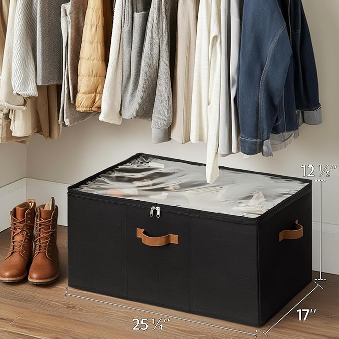 StorageWorks Shoe Organizer for Closet, Fits up to 24 Pairs, Shoe Cubby Storage Containers with Adjustable Dividers and Clear Cover, Black