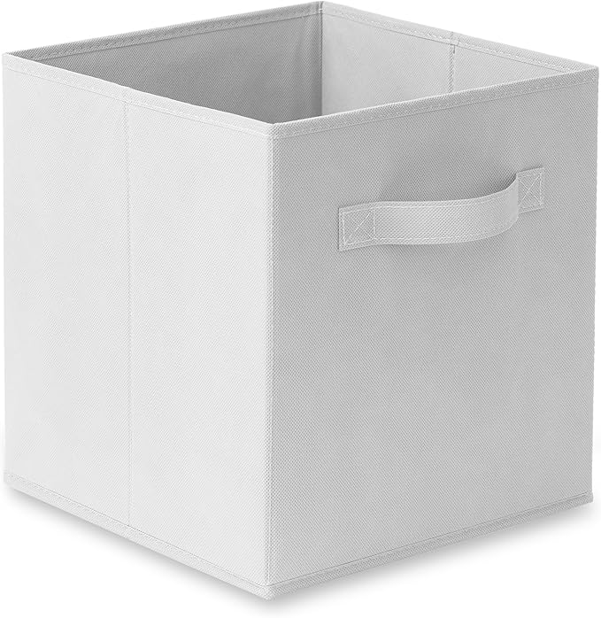 Casafield Set of 6 Collapsible Fabric Cube Storage Bins, White - 11" Foldable Cloth Baskets for Shelves, Cubby Organizers & More