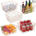 Wire Kitchen Storage Basket 5 Packs,Perfect Pantry Organization Accessories Baskets,Laundry Basket,Countertop Organization,Suitable for Kitchen,Bathroom,Bedroom,Tabletop,Rose gold