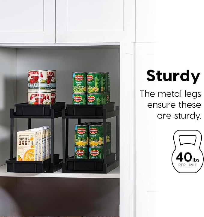 IRIS USA Under Sink Organizer, 2 Pack, Bathroom Organizers and Storage, Pull Out Under Cabinet Kitchen Shelf Pantry Under Counter, Cleaning Supplies, Vertical Spice Rack Slide Out Drawer, Easy Install