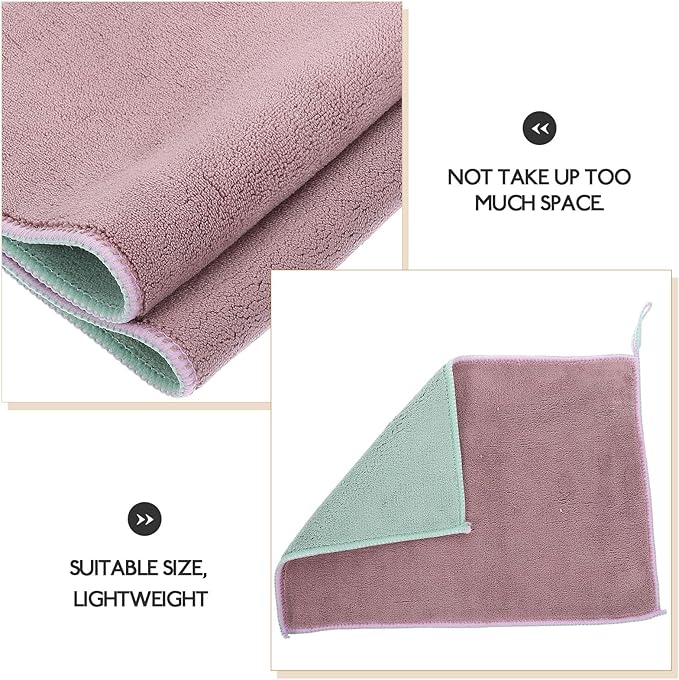 Alipis 2pcs Water Absorbent Kitchen Cleaning Cloths, Double-Layer Microfiber Dish Towels Hanging Loop, 20x30cm Purple for Home Dishwashing and Surface Wiping