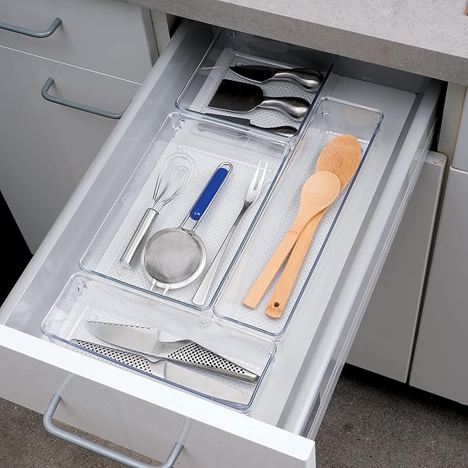 Oggi Clear Drawer Organizer - 6" X 15" - Ideal for Organizing Kitchen Drawers, Office, Desk, Silverware, Kitchen Utensils, Cosmetics and Bathrooms (Pack of 2)