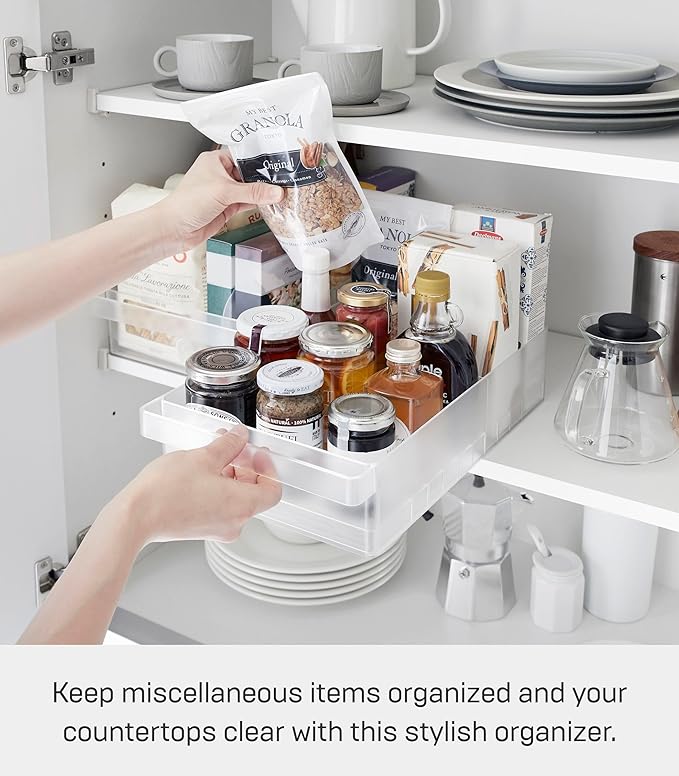 Yamazaki Home Tower Fridge Organizer Bin – Produce Washer & Storage With Adjustable Divider – Easy To Clean & Space-Saving Kitchen Solution - Plastic -