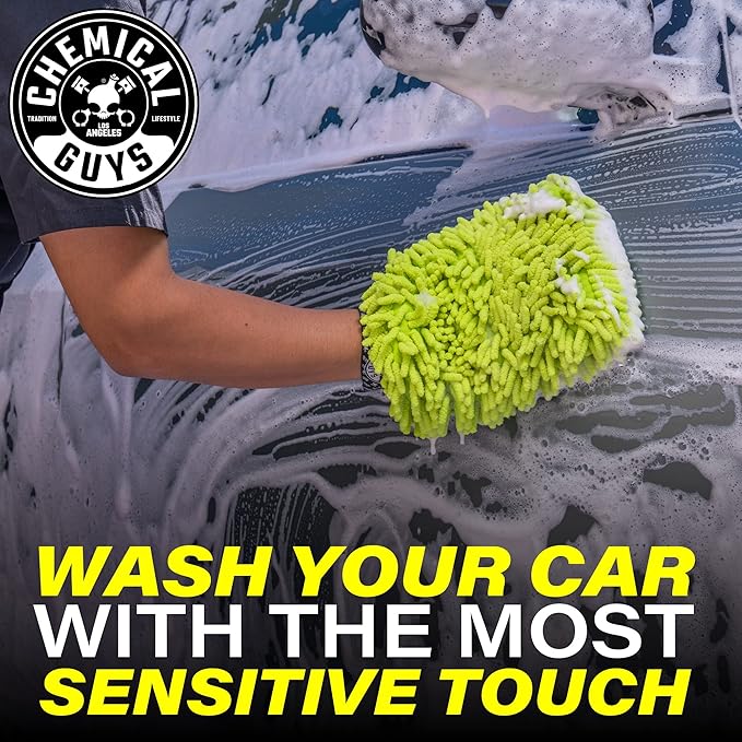 Chemical Guys MIC493 Chenille Premium Scratch-Free Microfiber Wash Mitt, Lime Green, 9.6" x 2.3" x 7" (Pack of 2)