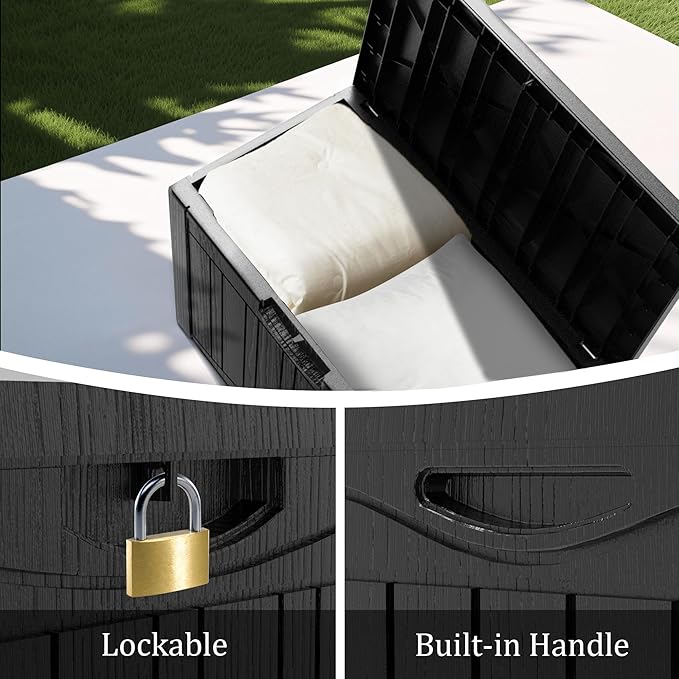 Outdoor Storage Box Waterproof, 50 Gallon Lockable Resin Deck Box Small, Patio Storage Bin for Pool Accessories Cushion Furniture, Garden Tools, UV-Resistant Outside Delivery Black