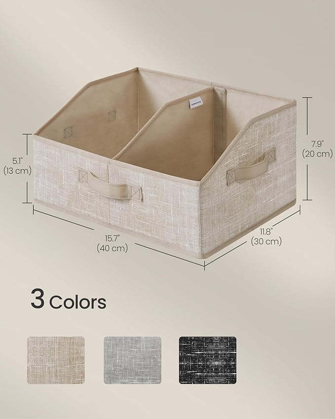 SONGMICS Set of 6 Storage Baskets, Foldable Storage Bins, Fabric Boxes, 15.7 x 11.8 x 7.9 Inches, Closet Storage Organizers, 3 Handles, for Bedroom, Living Room, Summer Sand URFB0140K01