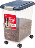 IRIS USA 30 Lbs / 33 Qt WeatherPro Airtight Pet Food Storage Container with Attachable Casters, For Dog Cat Bird and Other Pet Food Storage Bin, Keep Fresh, Translucent Body, Easy Mobility, Navy