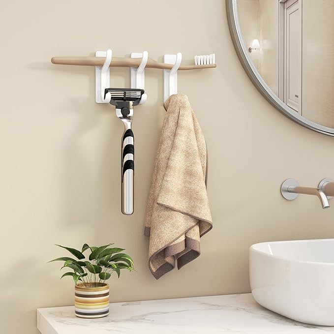 pickpiff Adhesive Wall Coat Hooks - Heavy Duty Stick-On Door Hanger, Metal Hook for Hanging Towel,Purse, Robe, Backpack, Jacket, Clothes - for Bathroom,Dorm, Closet, Kitchen - White, 4 Pack