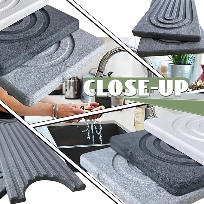 Faucet Mat for Kitchen Sink,23.6" Diatomite Stone Drying Mat,Quick Drying Splash Guard,Super Absorbent.Kitchen ,Bathroom Sink Splash Guard, Durable Countertop Protection (Darkgrey)