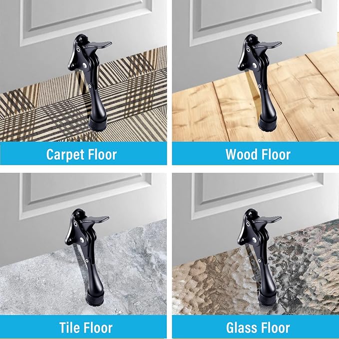 Moxweyeni 6 Pieces Heavy Duty Door Stops for Bottom of Door Metal Kickdown Doorstop with Adjustable Rubber Tips Spring Replacements Doorstop (Black)