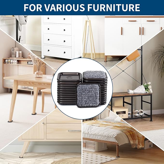Ezprotekt 2 1/2" Square Carpet Bottom Furniture Caster Cups, 16 Pcs Reusable Furniture Coasters, Felt Furniture Sliders Pads to Protect Hardwood, Tile or Carpetd Floors from Scratches (Brown/Gray)