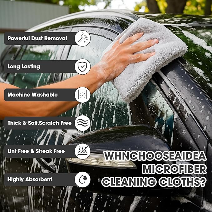 Shimeyao 30 Pcs 16 x 16 Inch Edgeless Microfiber Plush Towels for Cars Detailing Drying Wash Polishing Absorbent Cleaning Cloths, 500 GSM (Light Gray)