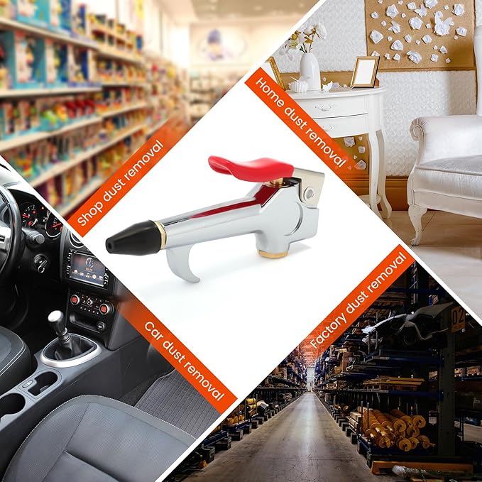 Honoson 4 Pieces 1/4 NPT Lever Blow Gun Air Nozzle Dust Cleaning Blower Gun with Rubber and Safety Tip Nozzles Air Tool for Home Shop Garage Industry