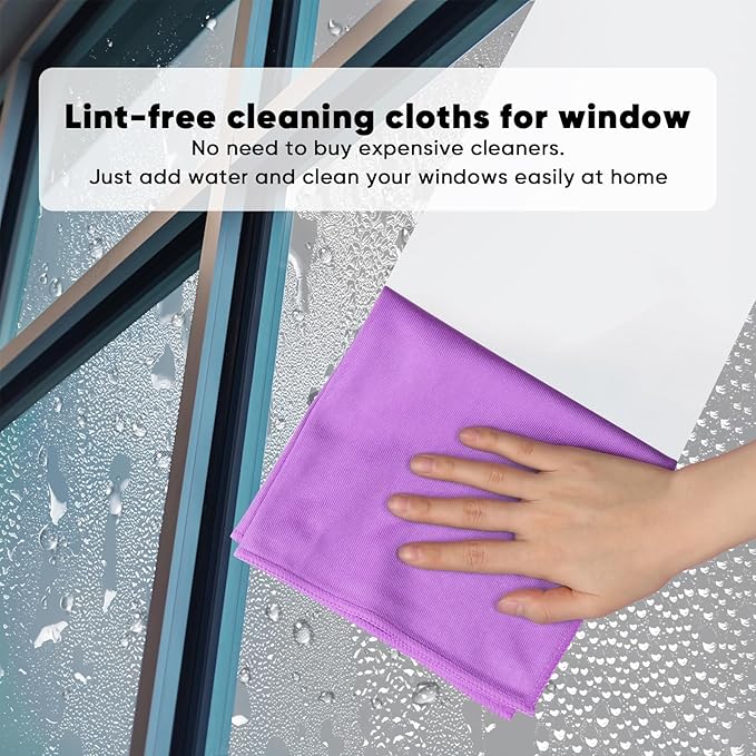 HOMEXCEL Microfiber Glass Cleaning Cloths 6 PK, Lint Free Streak Free, Reusable Microfiber Magic Cleaning Cloth for Windows, Glasses, Mirrors, Screens, Stainless Steel, and More Purple-14×16"