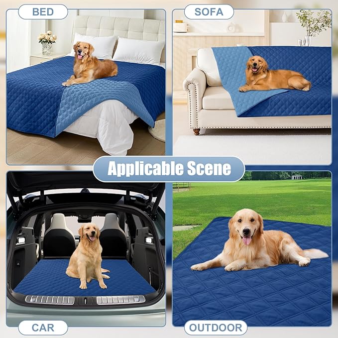 Smiry Waterproof Dog Bed Cover Pet Blanket, Soft Washable Dog Blanket for Furniture Bed Couch Sofa Reversible, Checkered (82"x102", Navy/Blue)