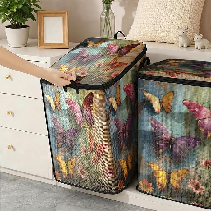 2pcs closet organizers and storage under bed,clothing blanket sweater sheet bedding comforter duvet quilt pillow toy storage bags with lids,dorm room essentials for containers 95L