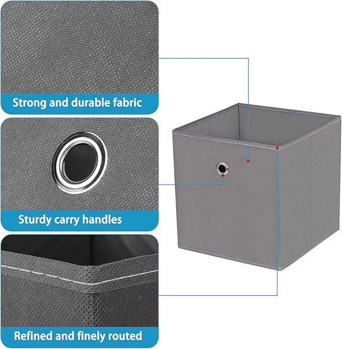 Fabric Cubes Storage Containers ,11 Inch Cloth Storage Cube Foldable Storage Bins Cubes Organizer Baskets with Dual Handles for Shelf Closet Set of 3,(Grey)