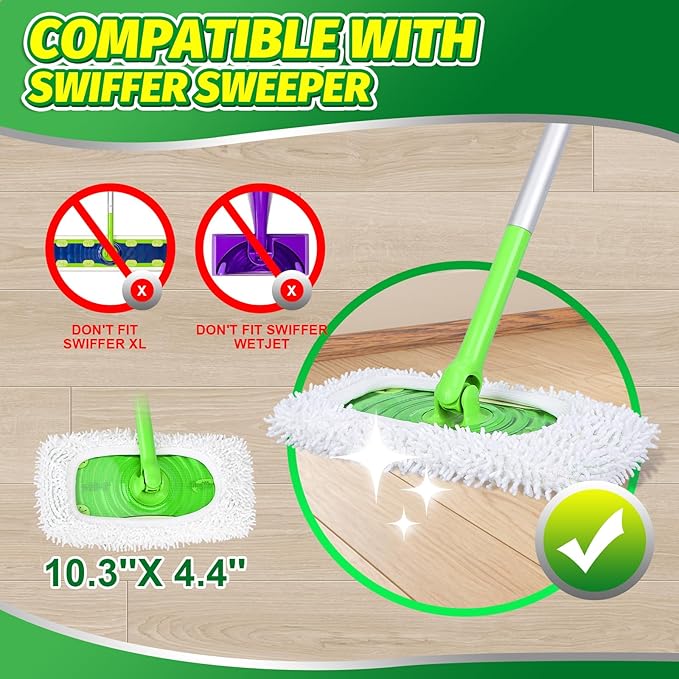 4 Pack Reusable Microfiber Mop Pads Compatible with Swiffer Sweeper - Dry Sweeping Cloths & Wet Pad Refills for Wet & Dry, Washable Pads Refills for Household Cleaning (Mop is not Included)