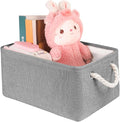Storage Bins with Sturdy Cotton Handles(1 Pack), Fabric Storage Baskets for Organizing use for Office & Home, Book, Clothes, Toys, Closet Boxes (Medium, Grey, 14.2x10.2x7.1 inches)