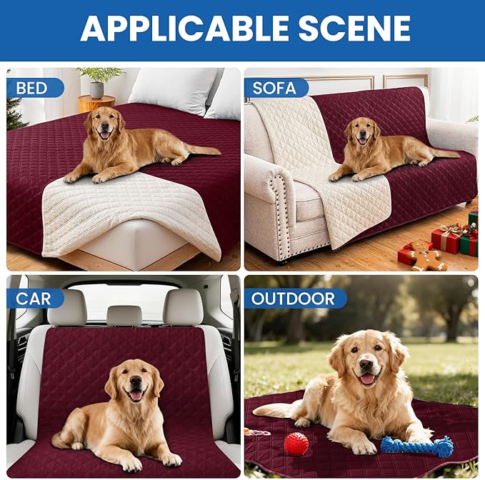 Waterproof Couch Covers for Pets, Waterproof Dog Bed Cover, Anti-Slip Soft Dog Blankets, Couch Cover for Dogs Washable, Pet Blanket for Puppy Large Dogs Cat Christmas (82x82 Inch, Burgundy)