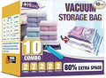 HIBAG Vacuum Storage Bags, 10-Pack Vacuum Seal Bags for Clothing Clothes, Space Saver Bags (2 Jumbo, 2 Large, 2 Medium, 2 Small, 2 Roll-up) with Pump (10-Combo)
