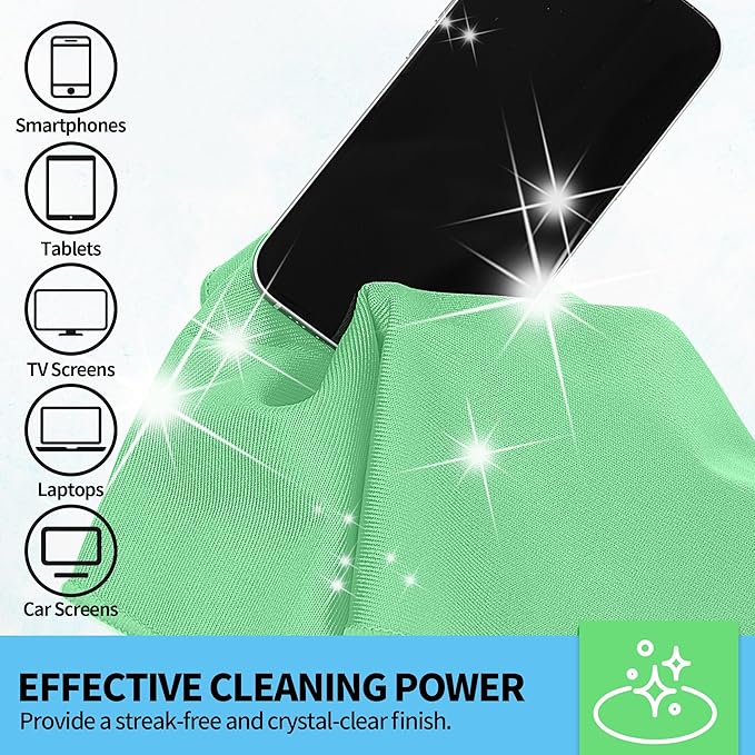 HOMERHYME Microfiber Cleaning Cloth, 10 Pack Glasses Cleaning Cloth, 16" ×14" Window Cleaning Rags, Streak Free Lint Free Polishing Cloths Wipes for Eye Glass Stainless Steel Windshield, Sage Green