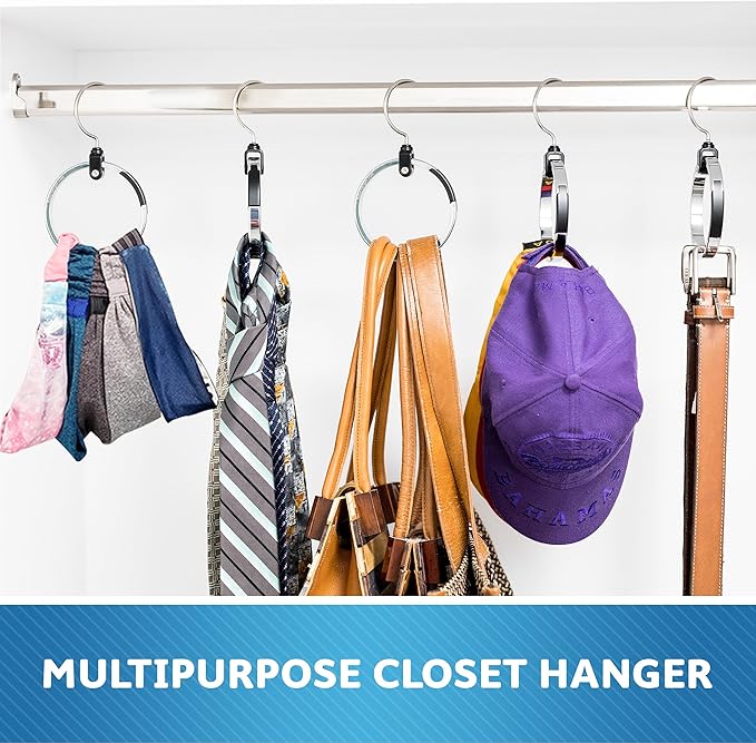 Rolly Hanger® Closet Space Saver – Premium Rotating Aluminum Organizer for Belts, Ties, Hats & Handbags – Heavy Duty 360° Swivel – Declutter & Maximize Storage (1 Pack)