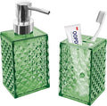 2PCS Green Bathroom Accessories. Contain Soap Dispenser and Toothbrush Holder Set. Boho Bathroom Set for Blue Bathroom Décor