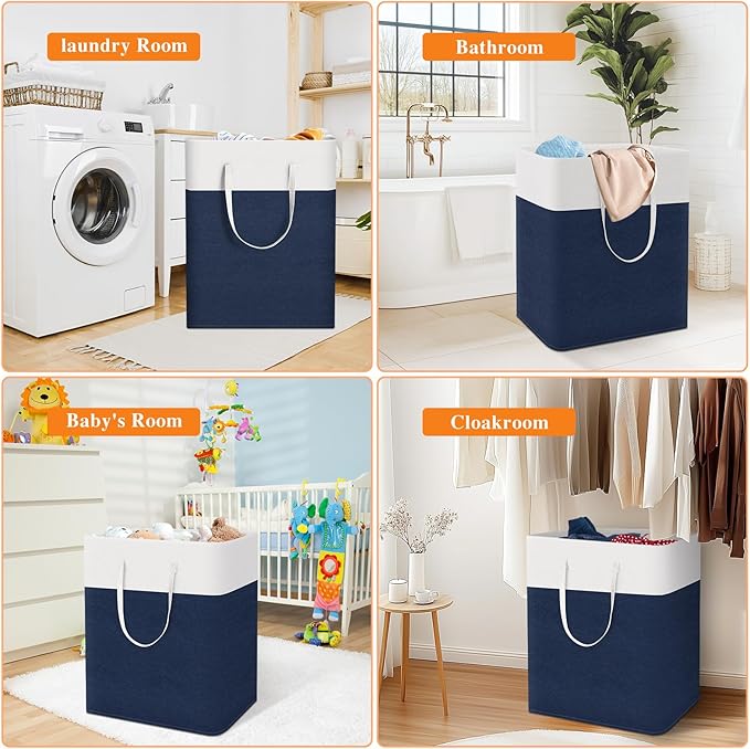 laundry basket 3-Pack, laundry hamper, Hamper with handles, collapsible laundry baskets, Waterproof dirty clothes hamper, Towel Storage for Home or Dorm, 125L-Blue