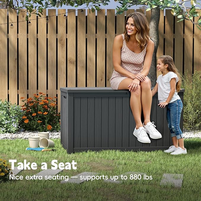 Outdoor Storage Box, 200 Gallon Waterproof Resin Deck Box, Storage Bin for Package Delivery, Patio Furniture Cushion, Garden Tools, Pool Accessories, Weatherproof and UV Resistant, Black