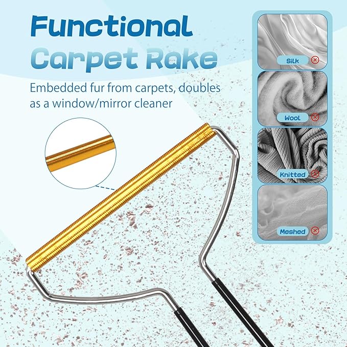 HIDOG 5-in-1 Pet Hair Remover Kit, Washable & Reusable Gel Lint Roller with 40.5" Extendable Handle, Cat Dog Hair Removal Tool, Carpet Rake & Grooming Gloves for Pets, Couch, Furniture, Clothes