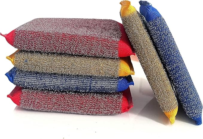 Steel Wool Scrub Sponges – Non-Scratch Microfiber Kitchen Scrubbers for Pots, Pans, and Household Cleaning – Heavy-Duty, Reusable Sponges (RED)