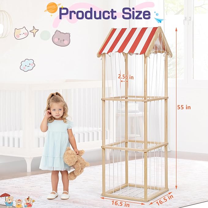Stuffed Animal Storage, Space Saving Vertical Stuffed Animal Holder Wood, Easy Assembly Cottage-Style Plush Toys Organizer for Kids Bedroom & Playroom (Wood, Large)