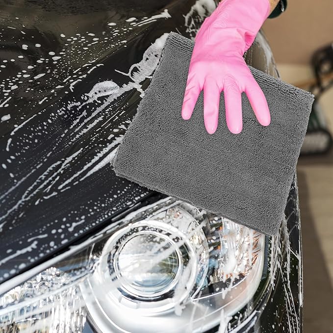 Alipis 2pcs Gray Microfiber Car Wash Towels Super Absorbent Drying Towels for Cars with Ultrasonic Edge Lint-Free Cleaning Cloths for Detailing and Rapid Water Absorption