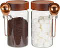 Patoper Glass Coffee Jars Spice Jar Round Storage Canister with Wooden Lid Clear Glass Food Jar for Pantry Sugar Tea Coffee Bean Spice Nuts Cookies Bath Salts (2×550ml(18oz) with spoon)