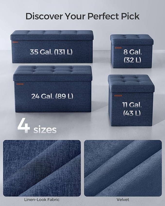 SONGMICS Mazie Collection - Small Folding Storage Ottoman, Foot Rest Stool, 12.2 x 16.1 x 12.2 Inches, 286 lb Load Capacity, for Living Room, Bedroom, Home Office, Dorm, Midnight Blue ULSF102Q02