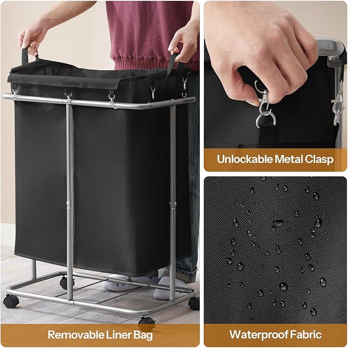 HOOBRO 170L Laundry Basket with Wheels, 45 Gallons Rolling Laundry Hamper, Narrow Slim Laundry Sorter with Removable Oxford Fabric Bag, Laundry Room, Dorm Room, Bedroom, Black BB05XY01