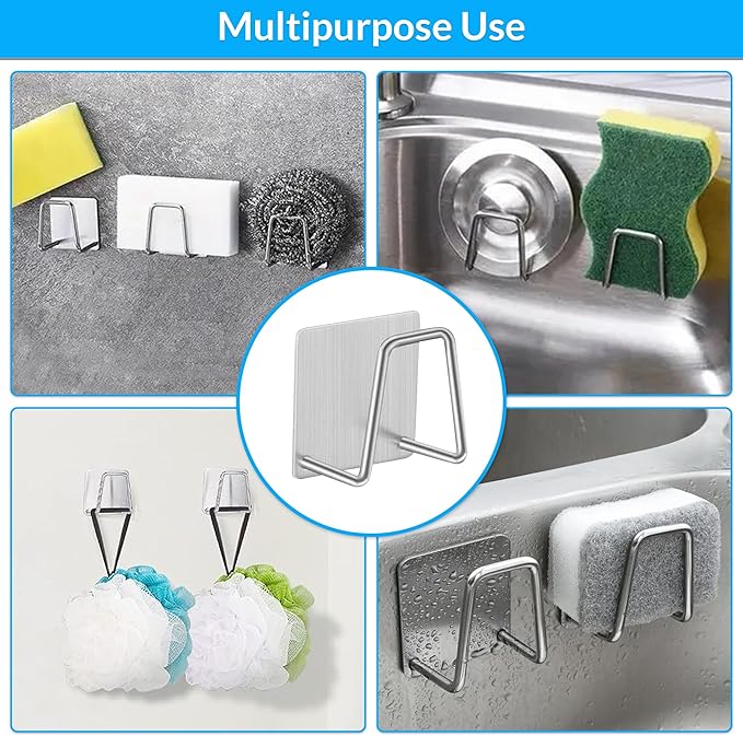 Rustproof Stainless Steel Sponge Holder for Kitchen Sink – small Sink Caddy Organizer with Rotating Drain Spout & High Brush Holder – No-Drip Kitchen Sink Organizer for Soap Dispenser.