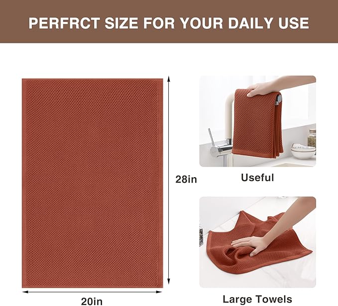 Homaxy 100% Cotton Waffle Weave Kitchen Dish Towels, Ultra Soft Absorbent Quick Drying Cleaning Towel, 20x28 Inches, 4-Pack, Rust