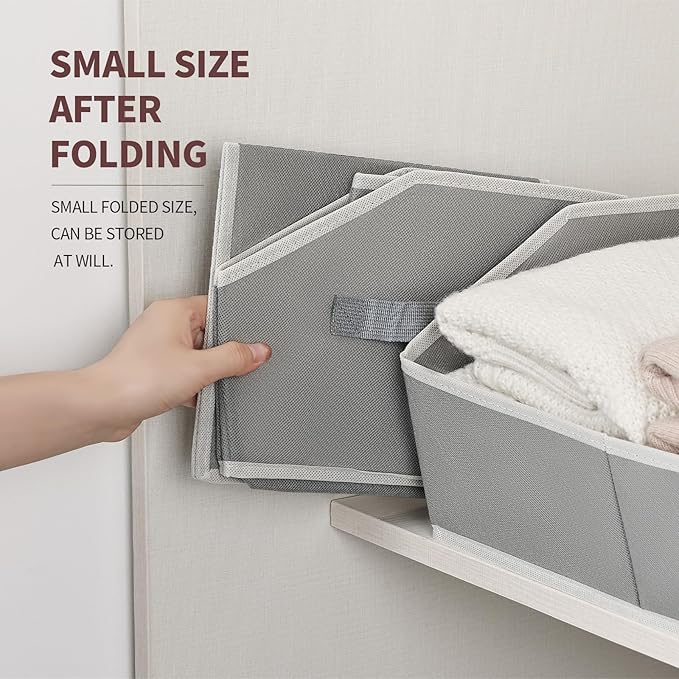 Large Storage Bins Baskets - 6 Pack Closet Storage Cubes, Fabric Baskets for Organizing, Cube Organizer Bins with Handles, Foldable Boxes for Clothes, Towels, Grey